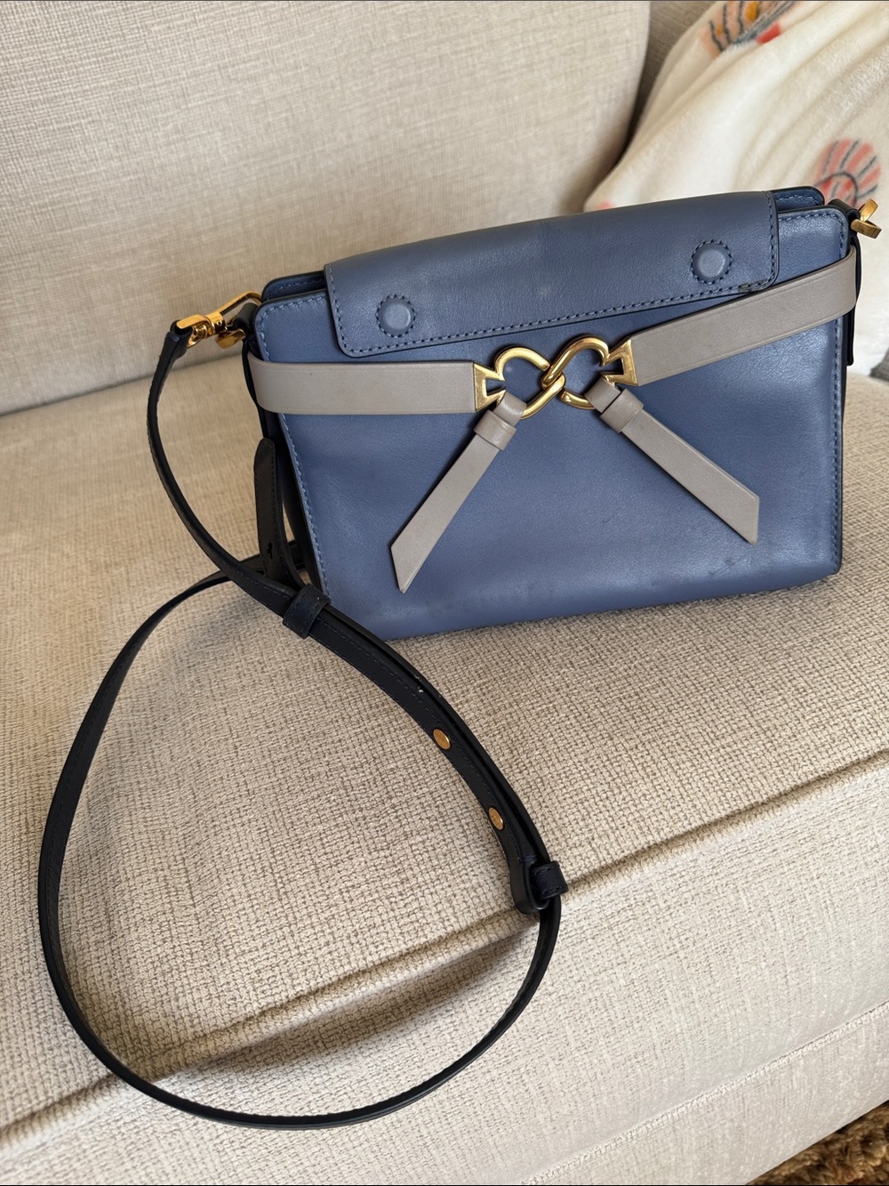 kate spade Blue Leather Crossbody with Gray Trim & Black Strap